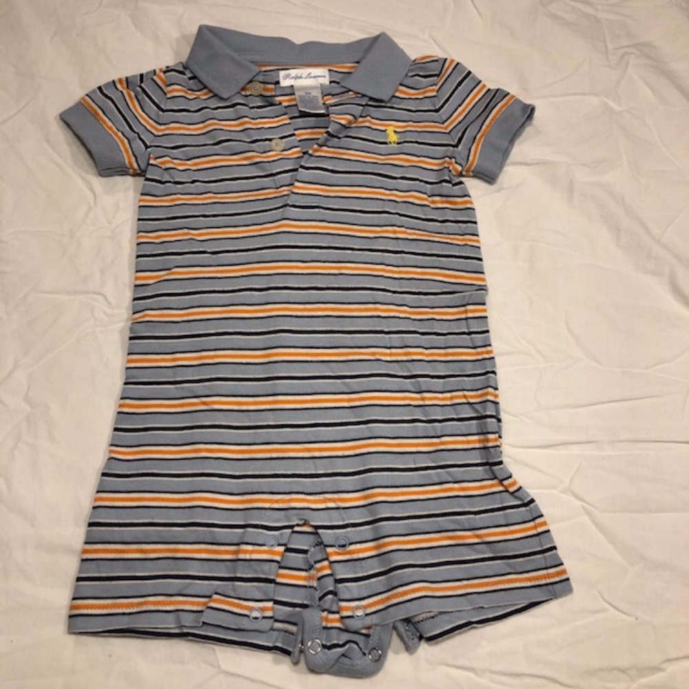 Ralph Lauren Striped Romper - Blue/Orange - 6M
